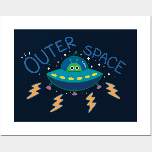 Cute Alien in Outer Space Wall Art by awesomesaucebysandy